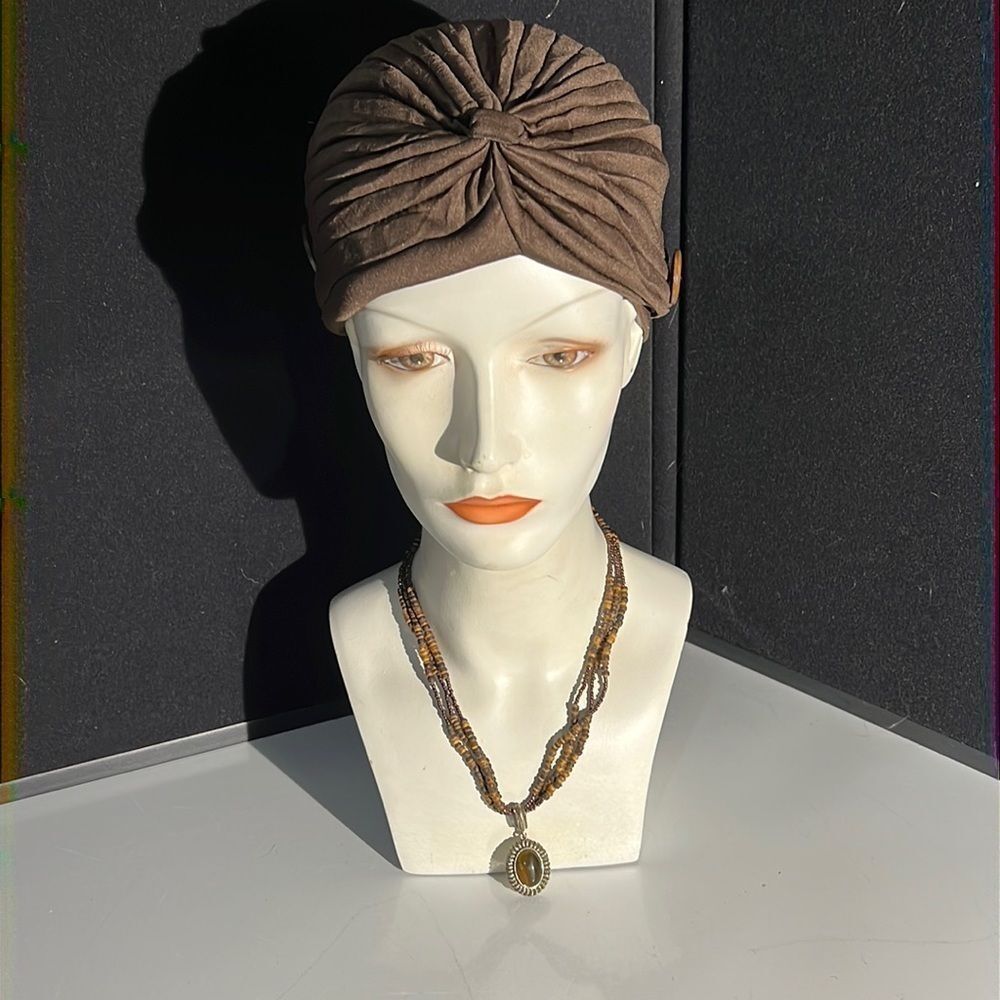 Avon Tigers Eye Pendant on Brown Bead Necklace
